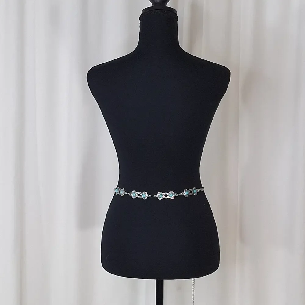 Silver Tone Turquoise Concho Chain Belt 40